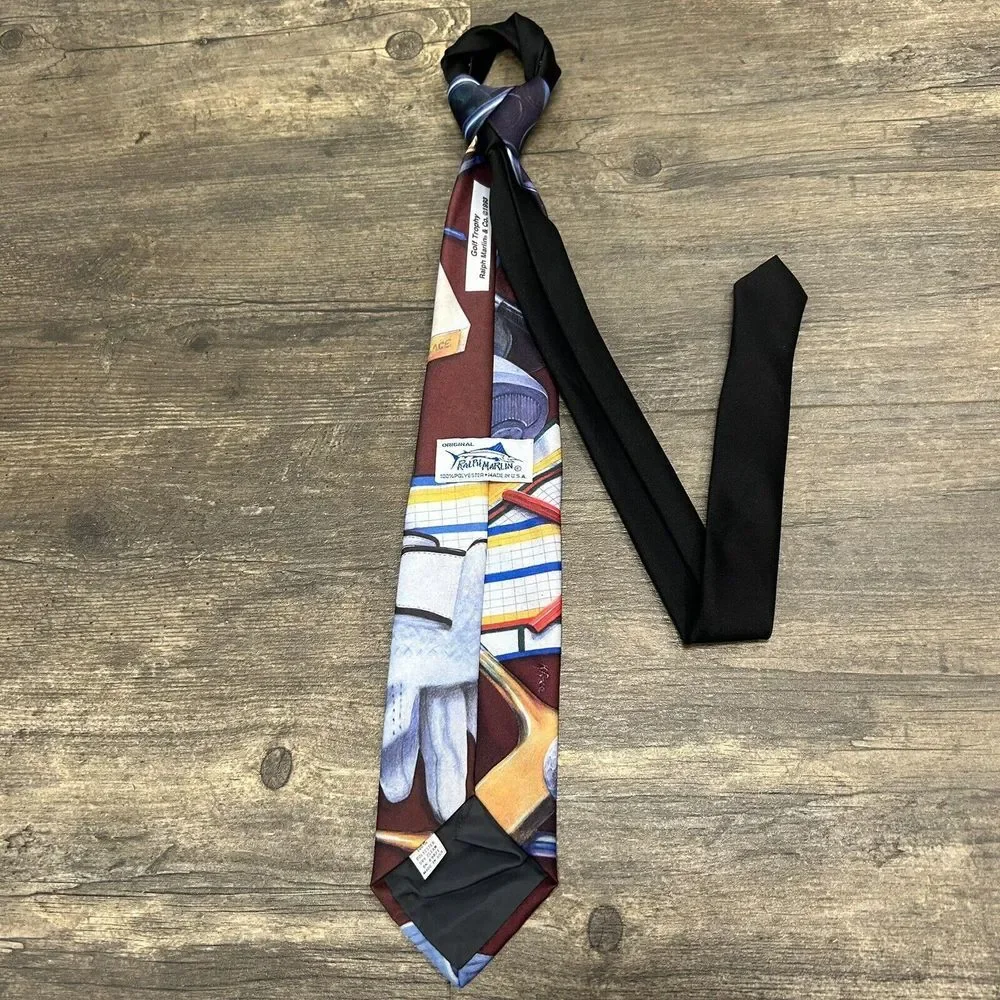 Vintage RALPH MARLIN Men's 100% Polyester Golf‎ Necktie Tie Made In USA